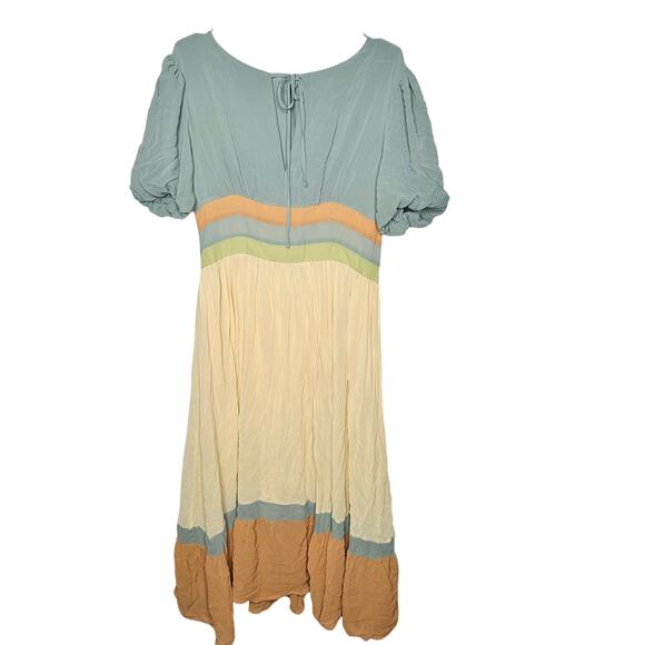PAMELA LOVE x RTR Multicolored Color Block Crewneck Chiffon Midi Dress Size L - Picture 4 of 15